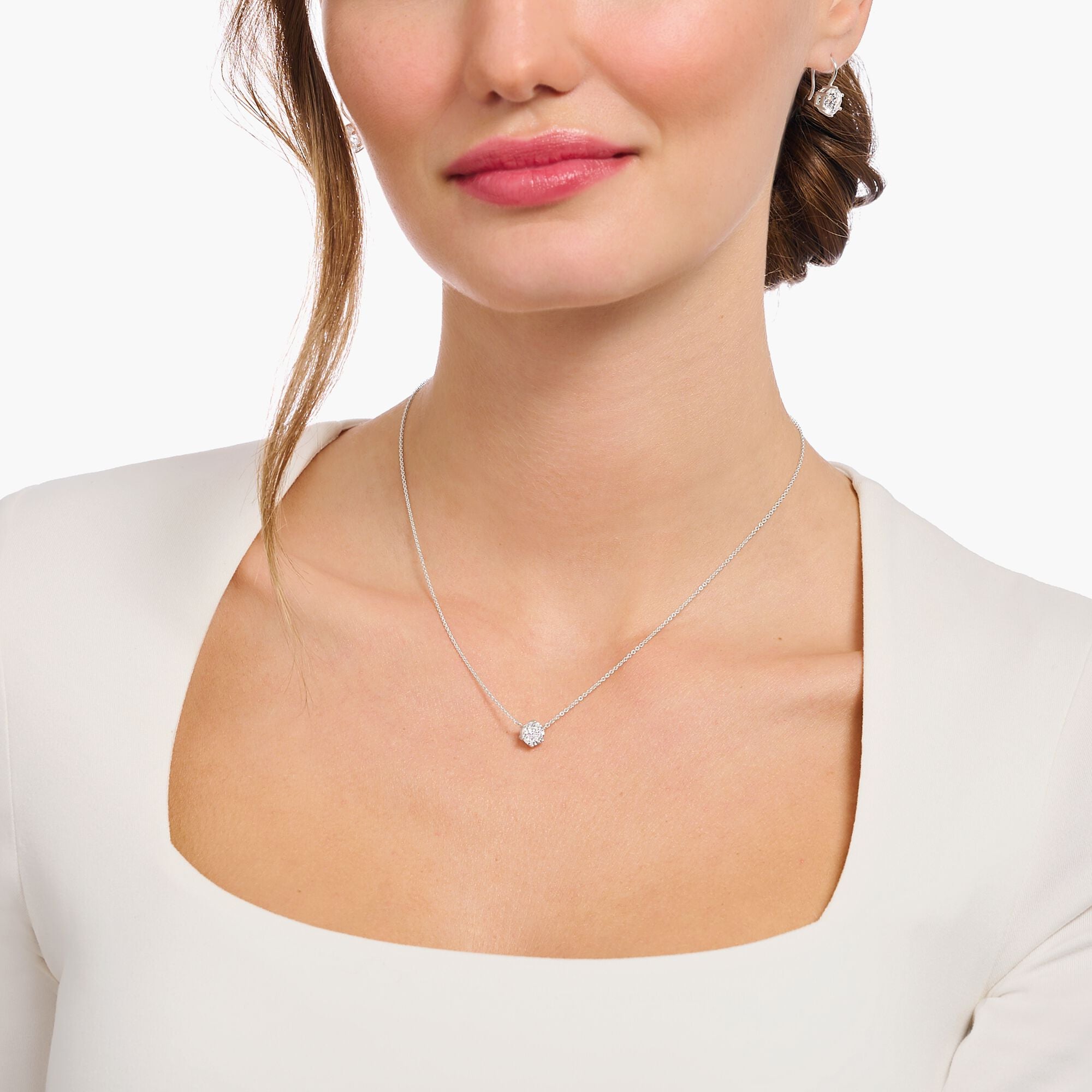 Halsband silver med vit rund sten KE2210-051-14 - Dahlströms Guld