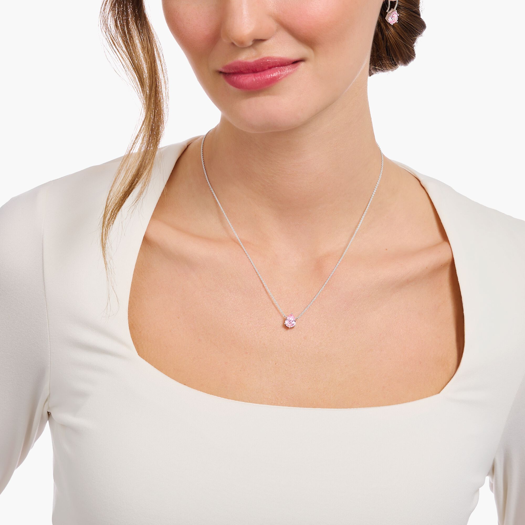 Halsband silver med rosa droppformad sten KE2213-051-9 - Dahlströms Guld