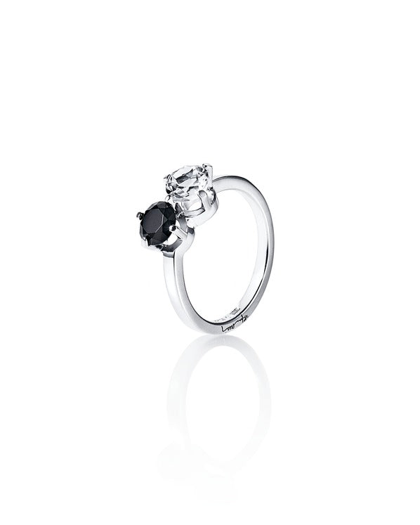 The Storm & I Ring Crystal Quartz/Onyx - Dahlströms Guld