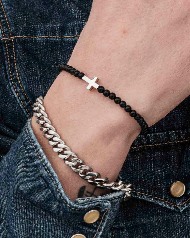 Armband Cross bead Svart/Stål