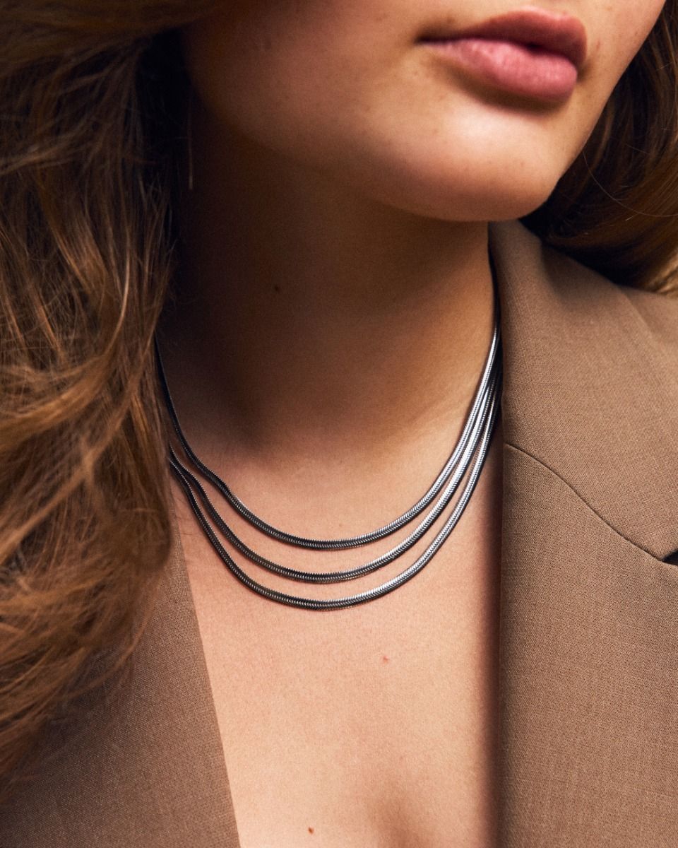 Halsband Herringbone Triple Necklace Steel - Dahlströms Guld
