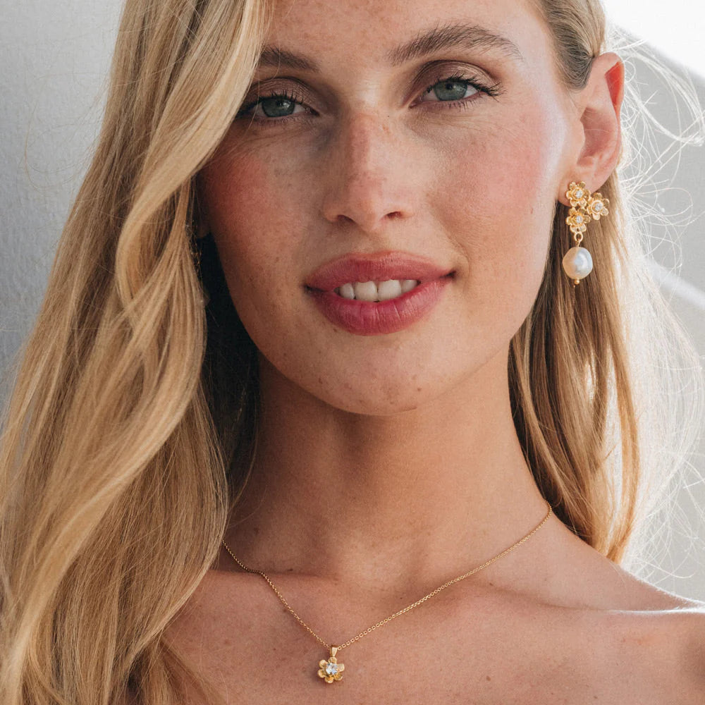 Örhängen Juni Rhodium Pearl Crystal
