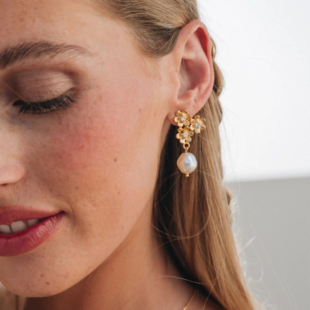Örhängen Juni Rhodium Pearl Crystal