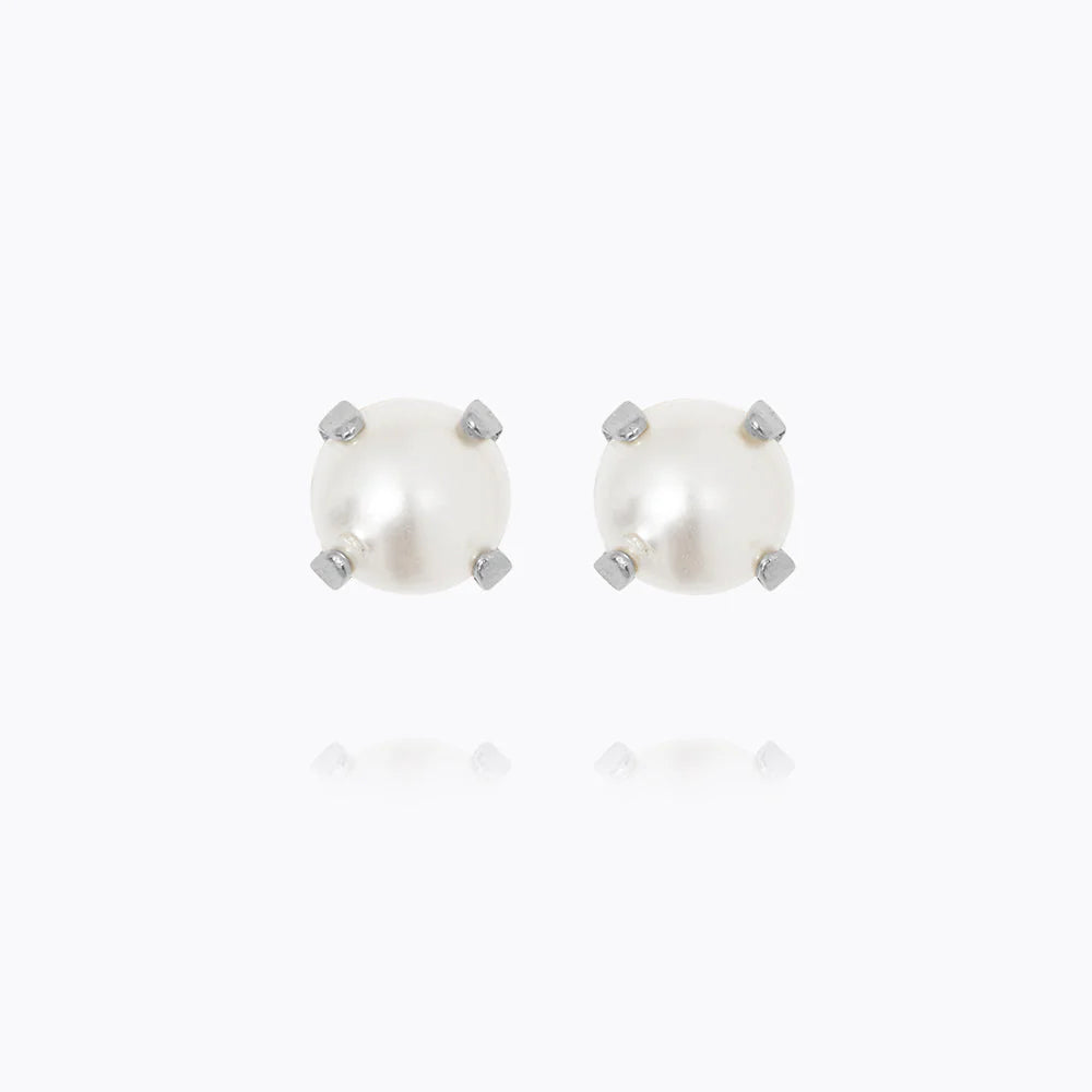 Mini Stud Örhängen Rhodium / Pearl