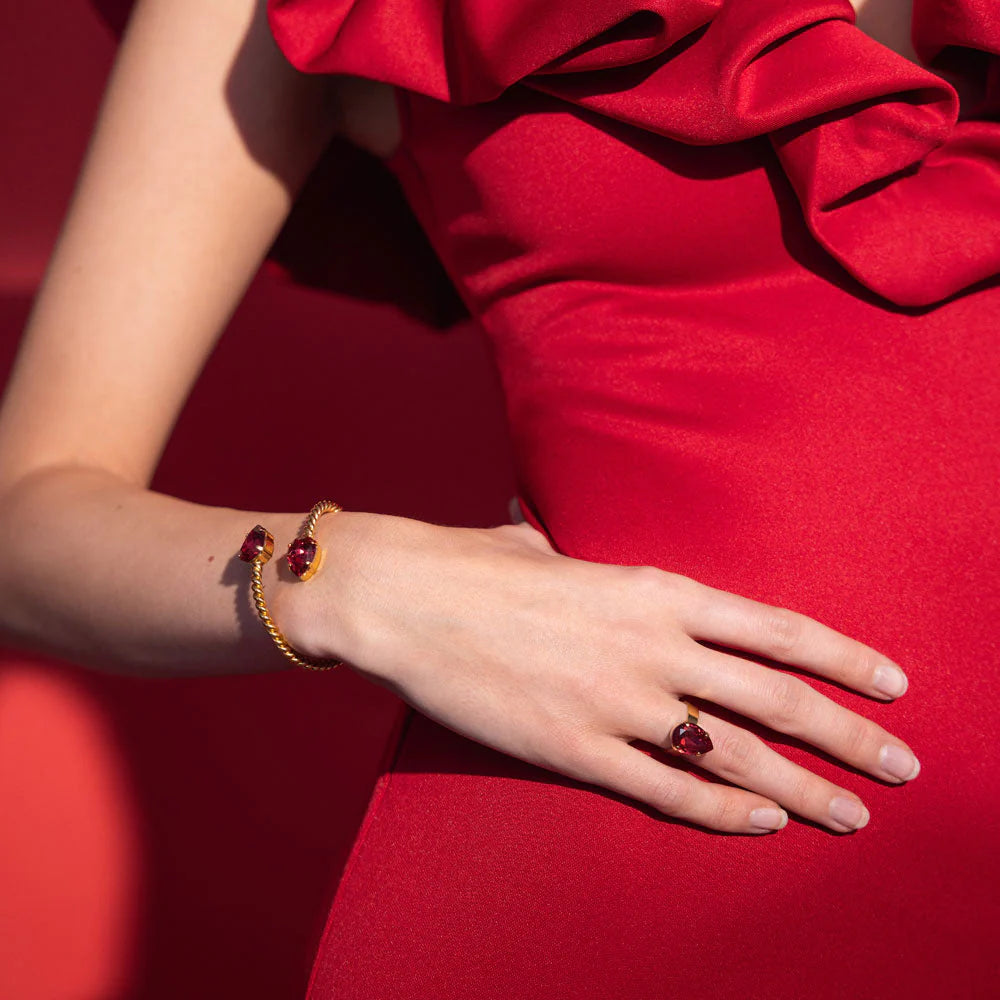 Ring Mini Drop Gold Mulberry Red - Dahlströms Guld