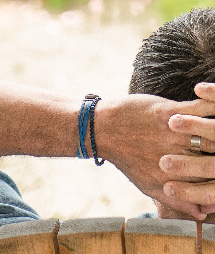 Armband Felix Blå/Beige (Veganskt Läder) - Dahlströms Guld