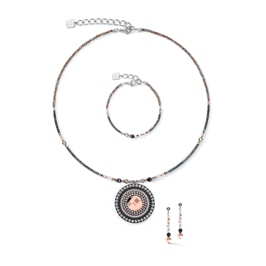 Halsband Amulet Small Crystals & Striped Onyx Grey Crystal 503510 1218 - Dahlströms Guld