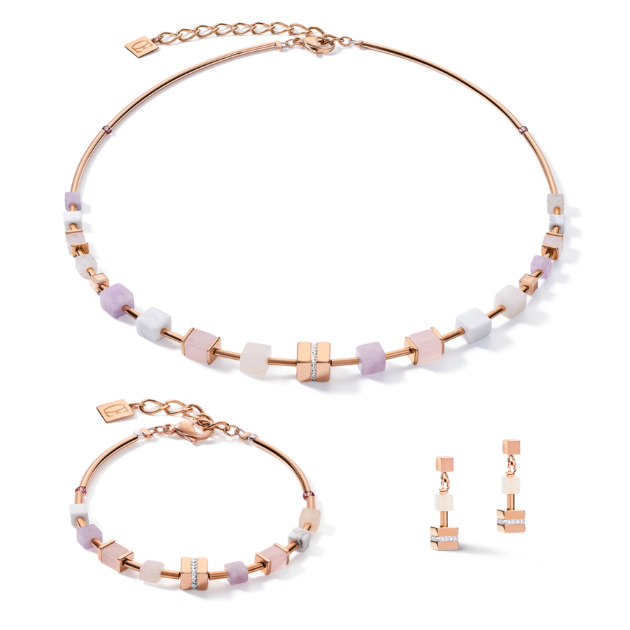Armband Geocube® Big Cube Crystals Pavé Gemstones & Stainless Steel Rose Gold Rose Beige (505830 1910) - Dahlströms Guld