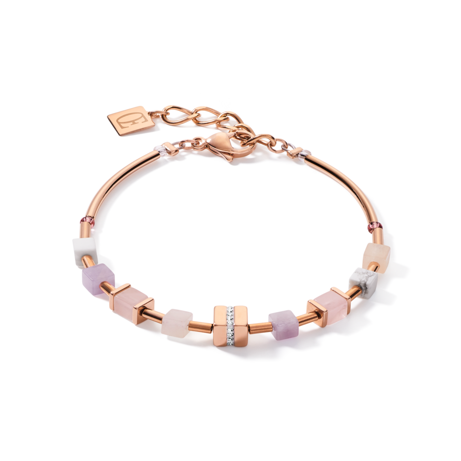 Armband Geocube® Big Cube Crystals Pavé Gemstones & Stainless Steel Rose Gold Rose Beige (505830 1910) - Dahlströms Guld