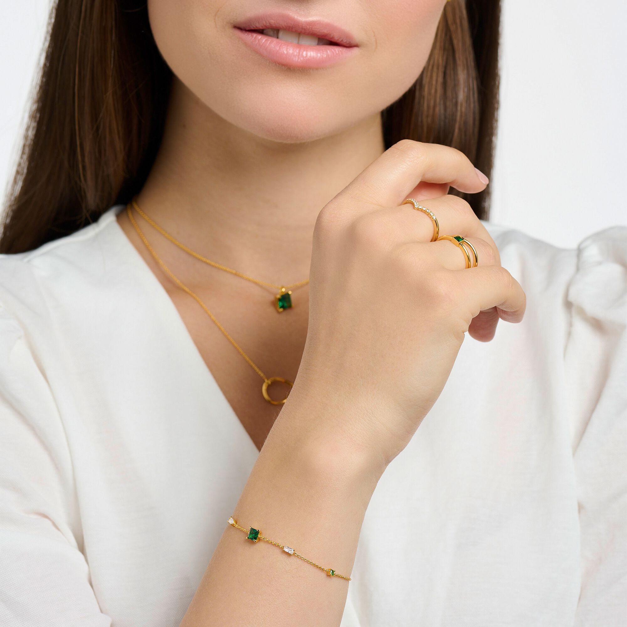 Armband Gröna Och Vita Stenar Guldfärgat - Dahlströms Guld