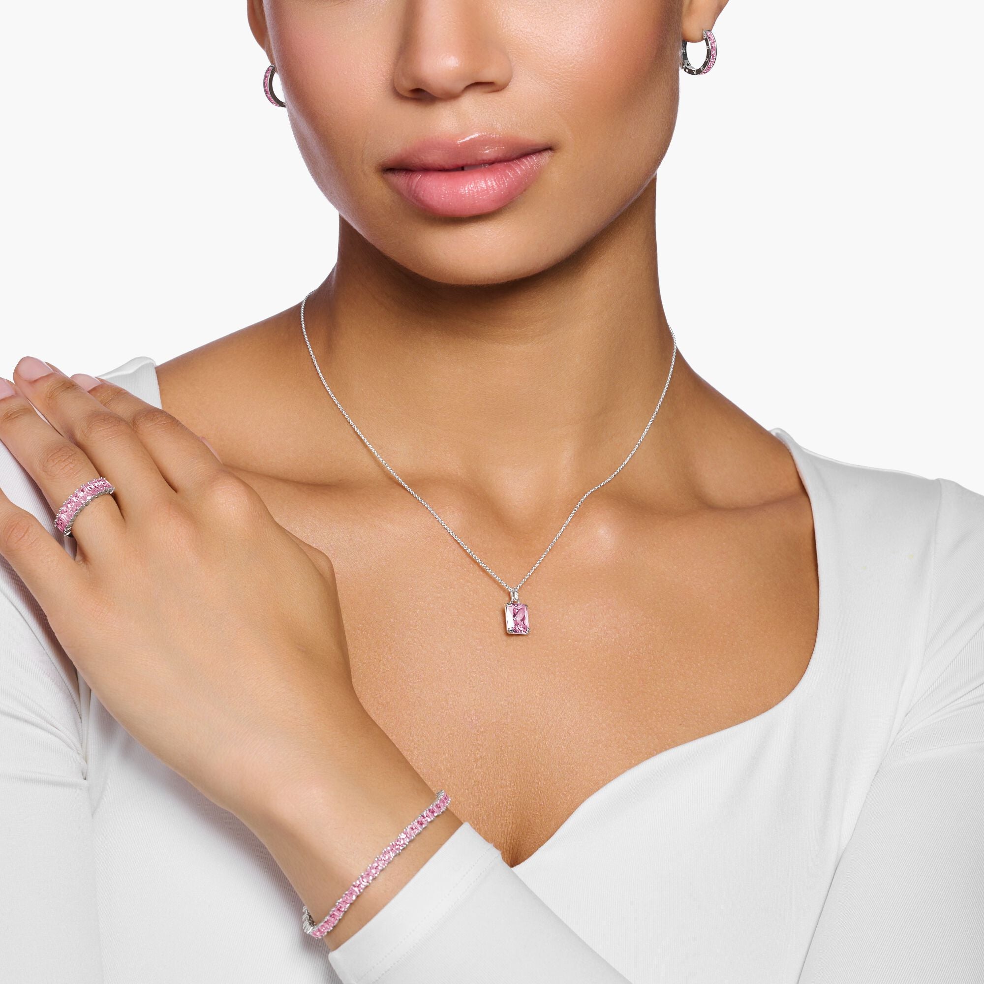 Halsband Med Rosa Sten Silver Ke2089-051-9 - Dahlströms Guld
