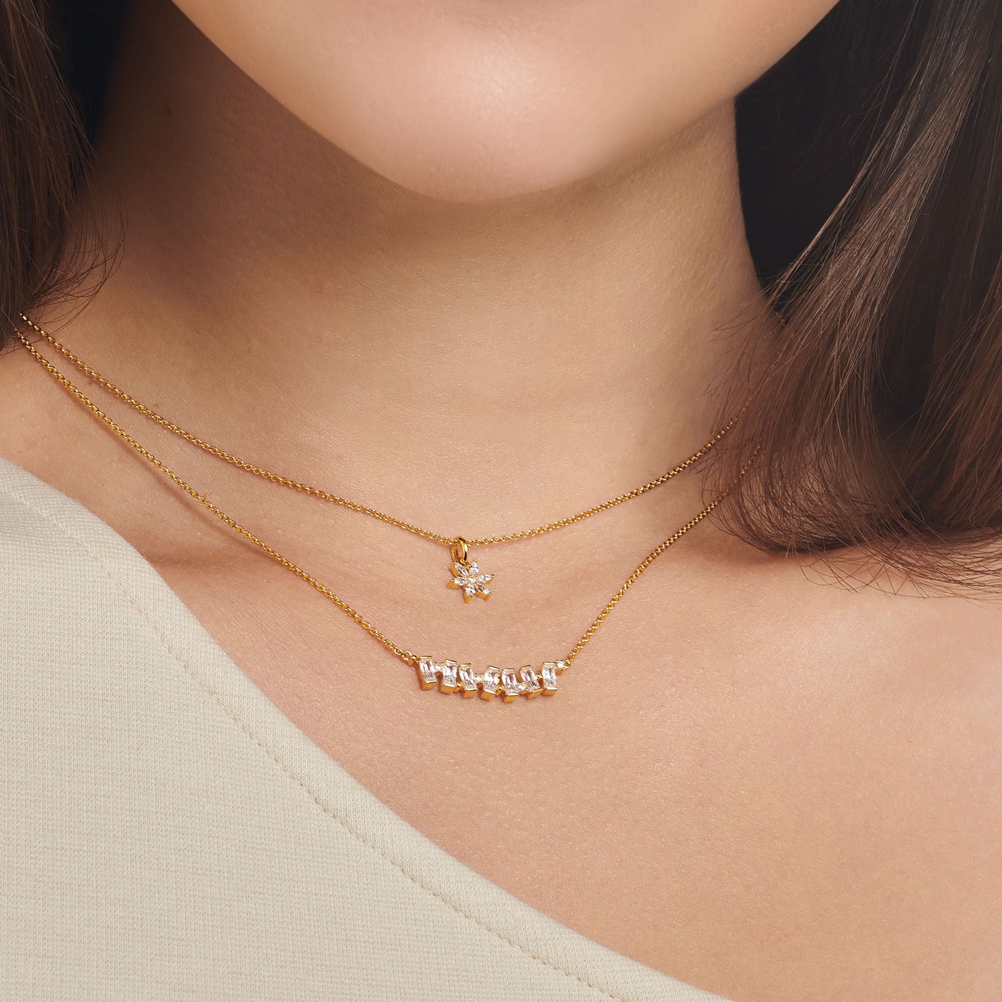 Halsband Vita Stenar Guld Ke2095 414 14 - Dahlströms Guld