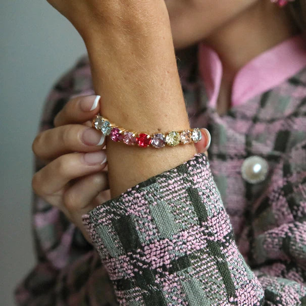Gia Stud Armband Rhodium/ Pastel Rainbow Combo - Dahlströms Guld